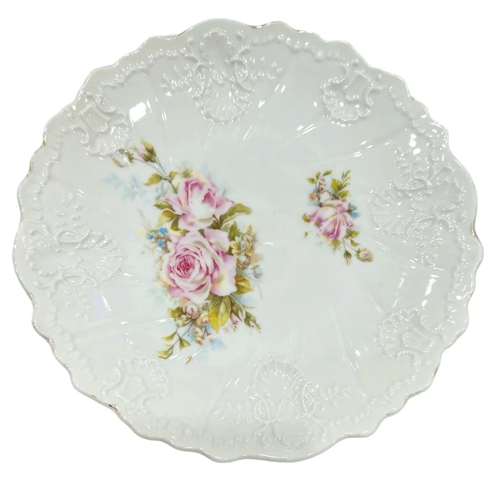 VINTAGE ROSE FLORAL & GOLD CHINA PLATES - SET OF 3